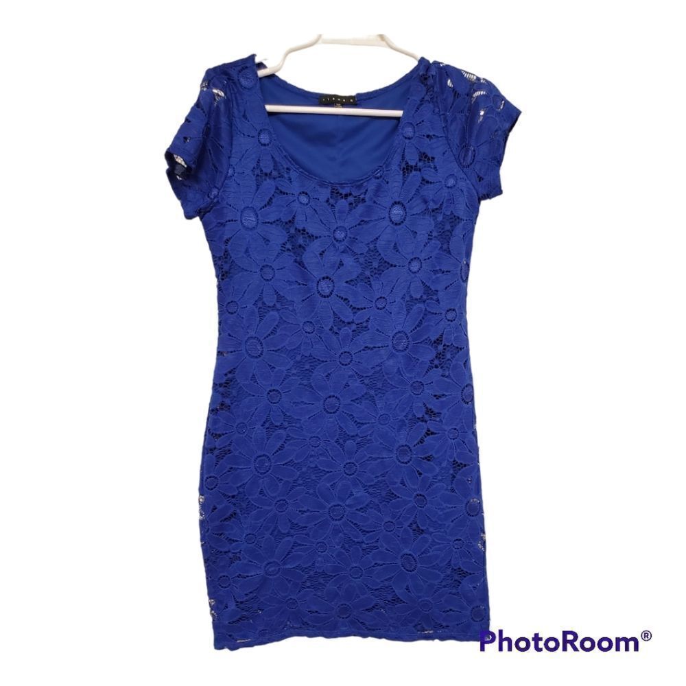 Tiana B Royal Blue Floral Eyelet Lined Dress Women’s Size Small
